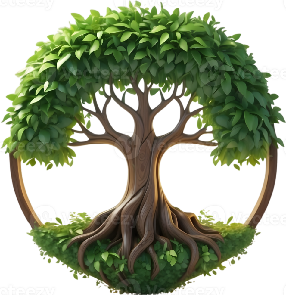 AI generated an animated tree with green leaves and grass png