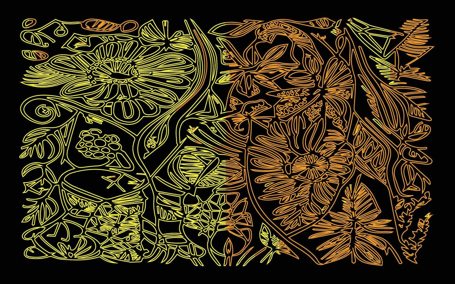 Yellow color Hand drawn floral minimal elements in line art style vector