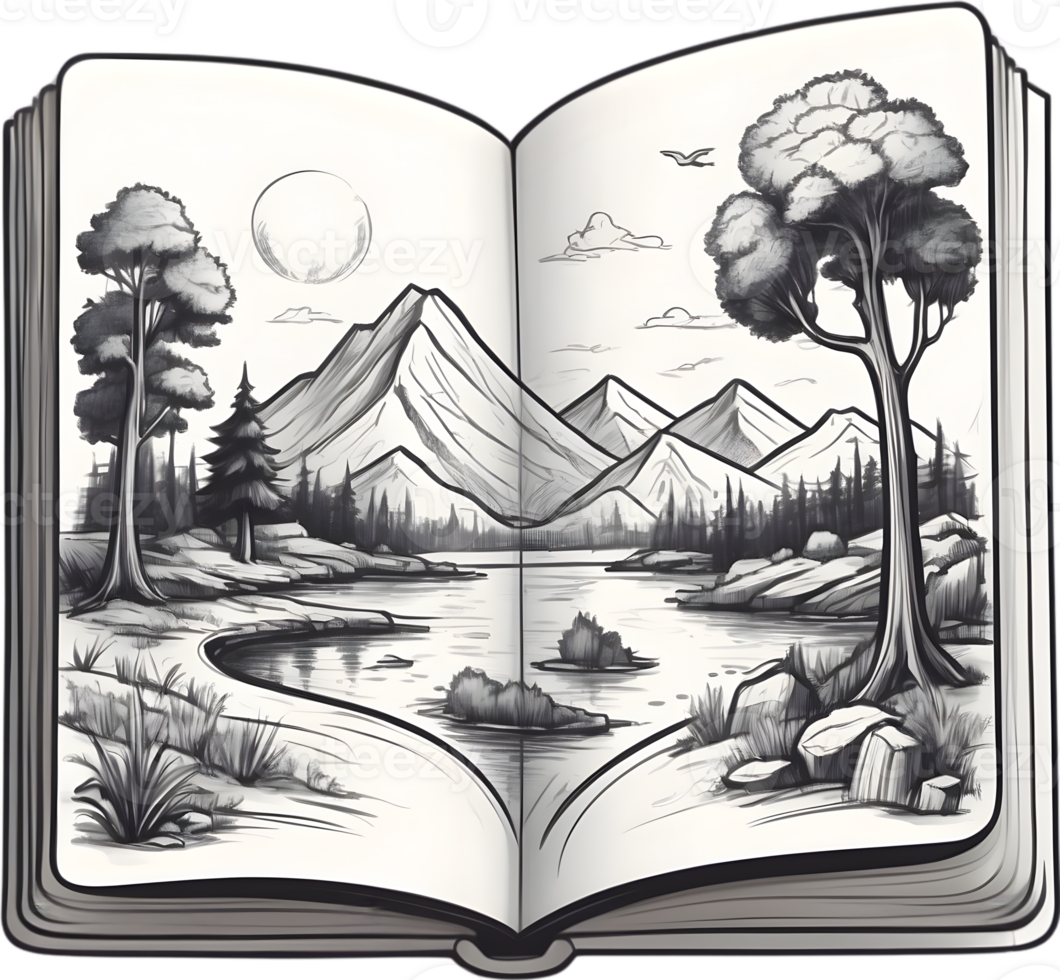 AI generated open book with plant and tree clipart png