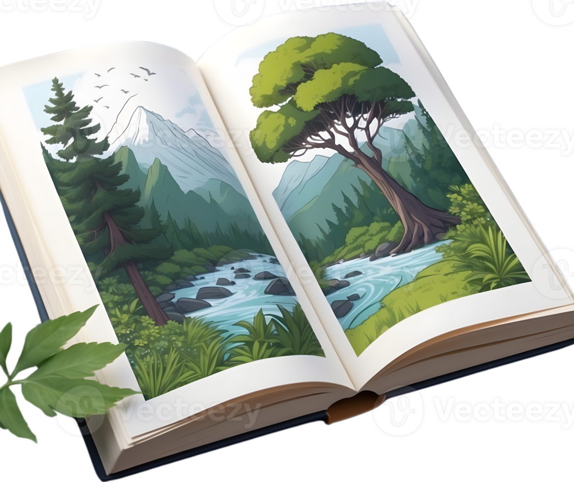 AI generated open book with plant and tree clipart png