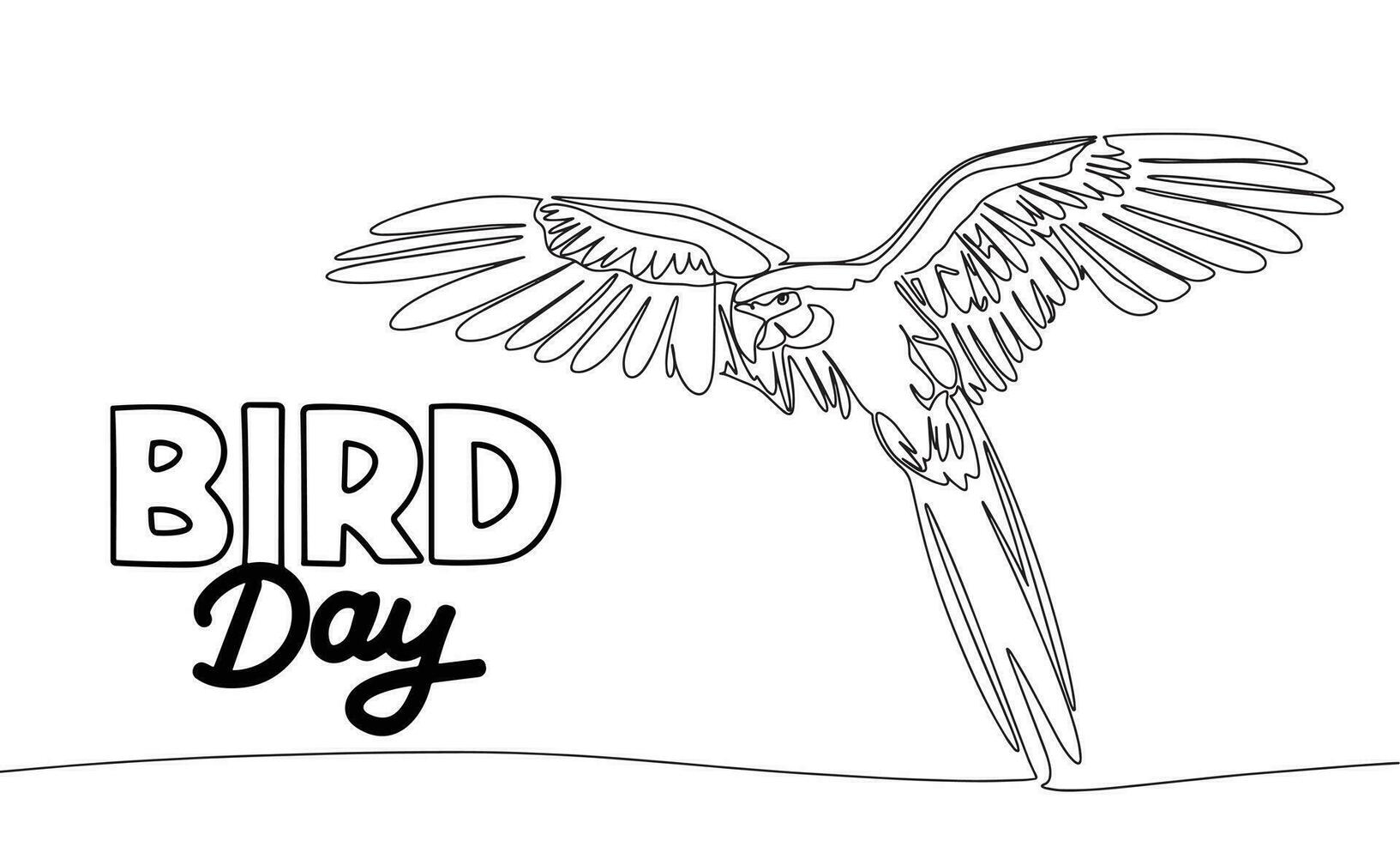 Bird day banner. Handwriting lettering Bird day text line art fly parrot. Hand drawn vector art.