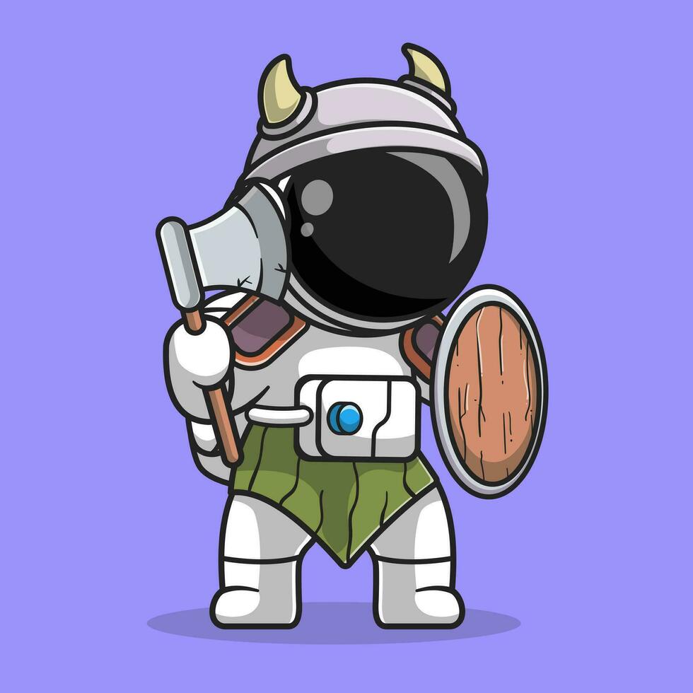 Cute Astronaut Knight Viking Cartoon Vector Icon Illustration.  Science Fashion Icon Concept Isolated Premium Vector. Flat  Cartoon Style