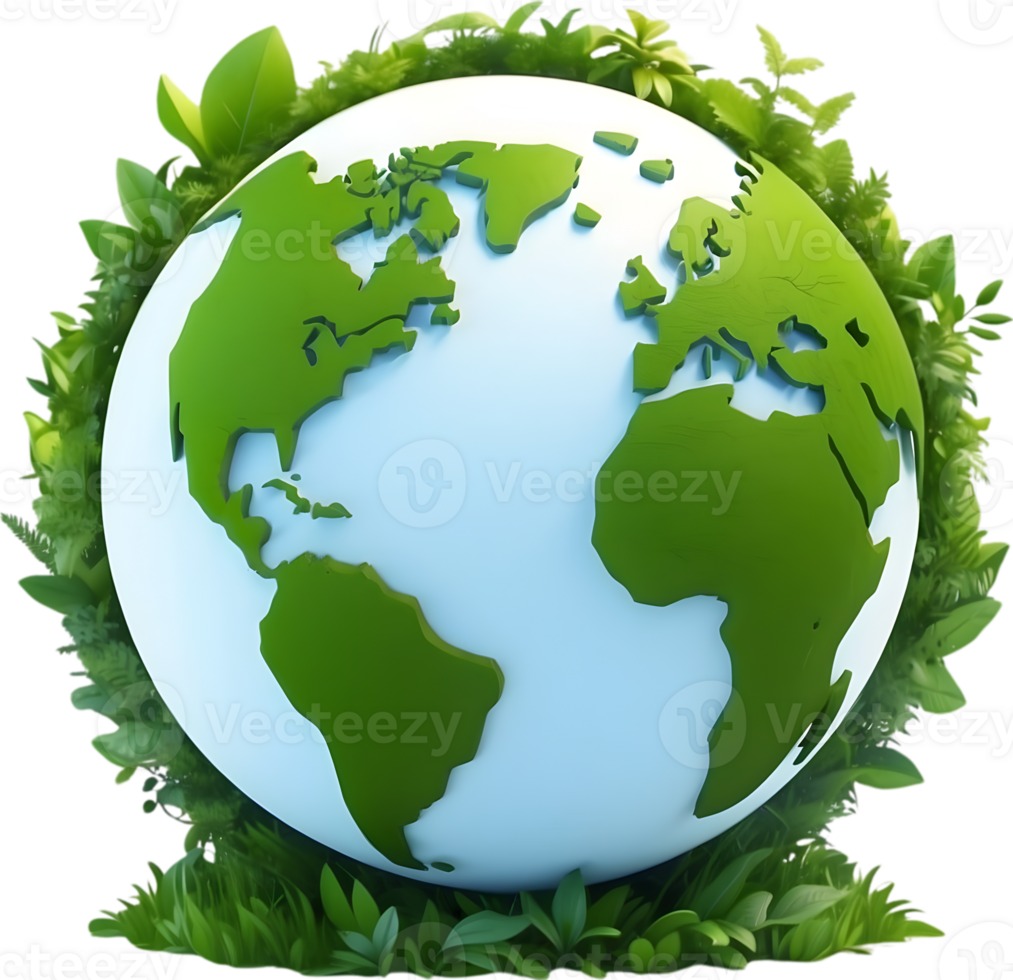 AI generated earth globe with trees and transparent background png