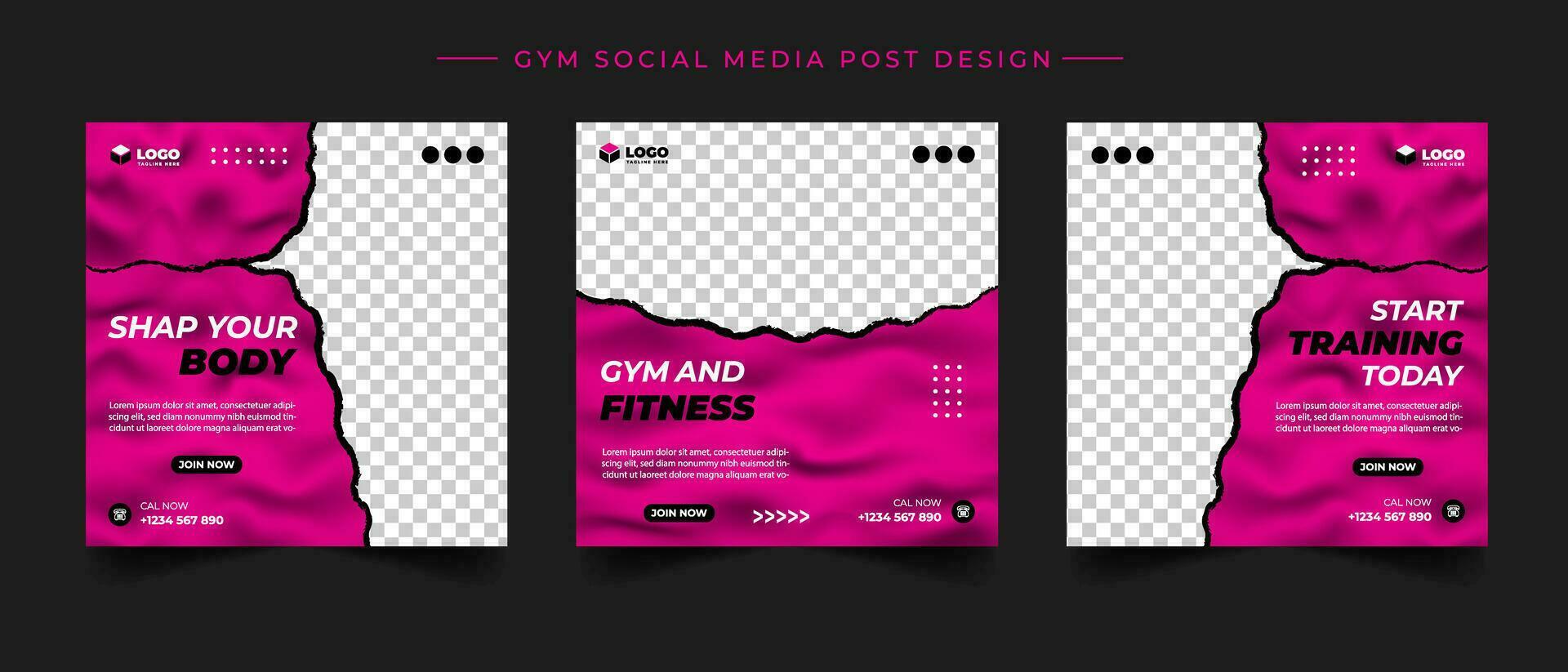 Gym, fitness, and sports social media post template design set. Usable for social media, banner, and website. vector