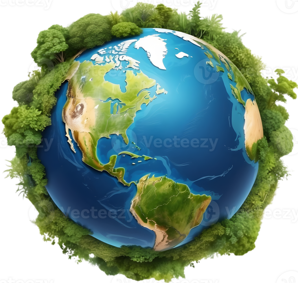 AI generated earth globe with trees and transparent background png