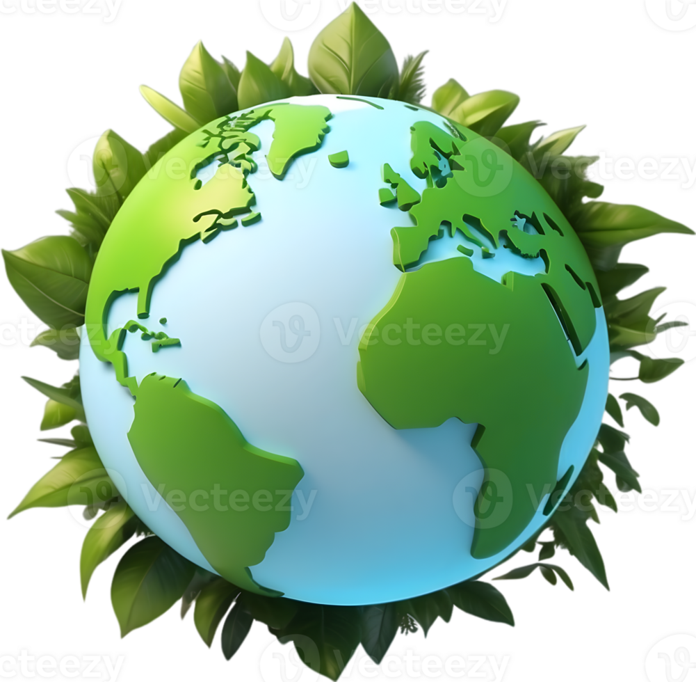 AI generated earth globe with trees and transparent background png