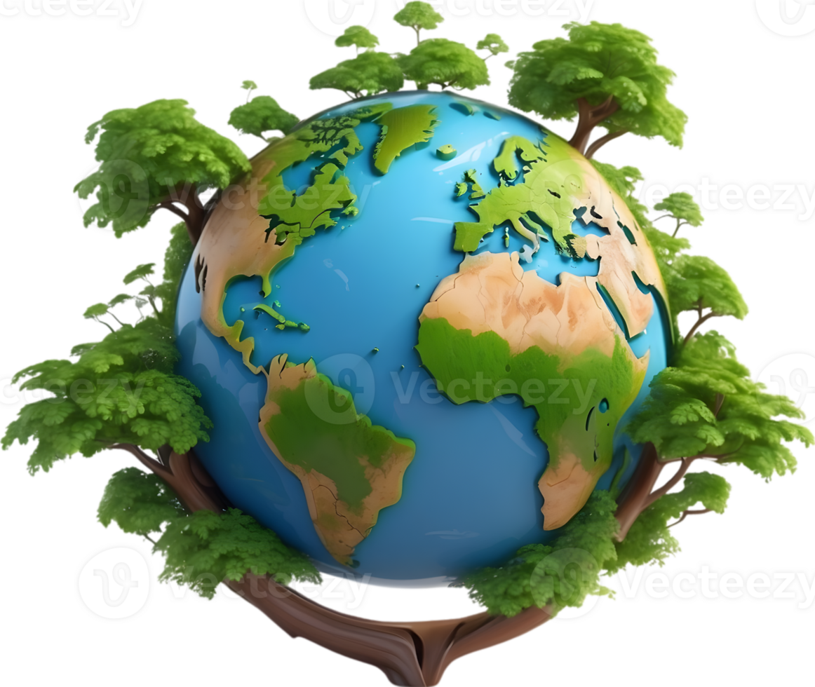 AI generated earth globe with trees and transparent background png
