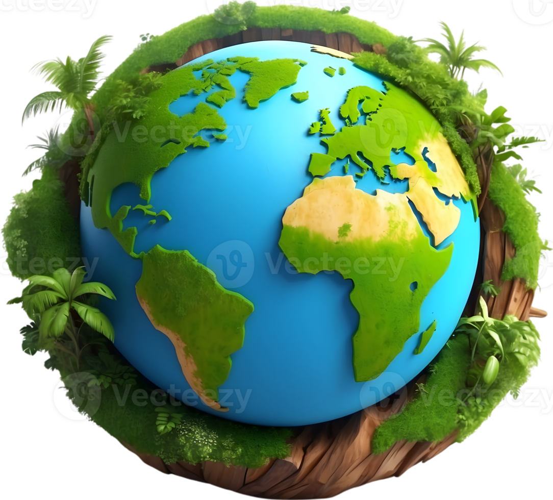 AI generated earth globe with trees and transparent background png