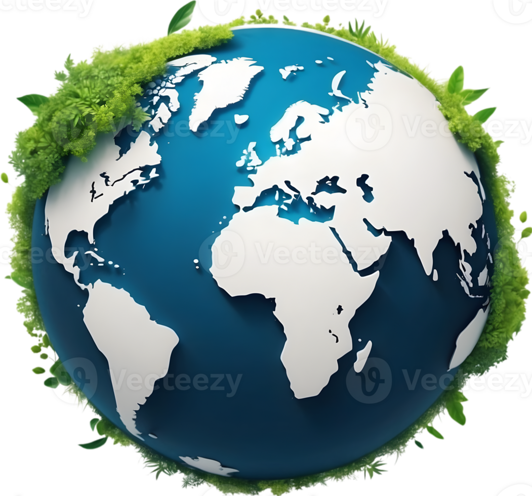 AI generated earth globe with trees and transparent background png