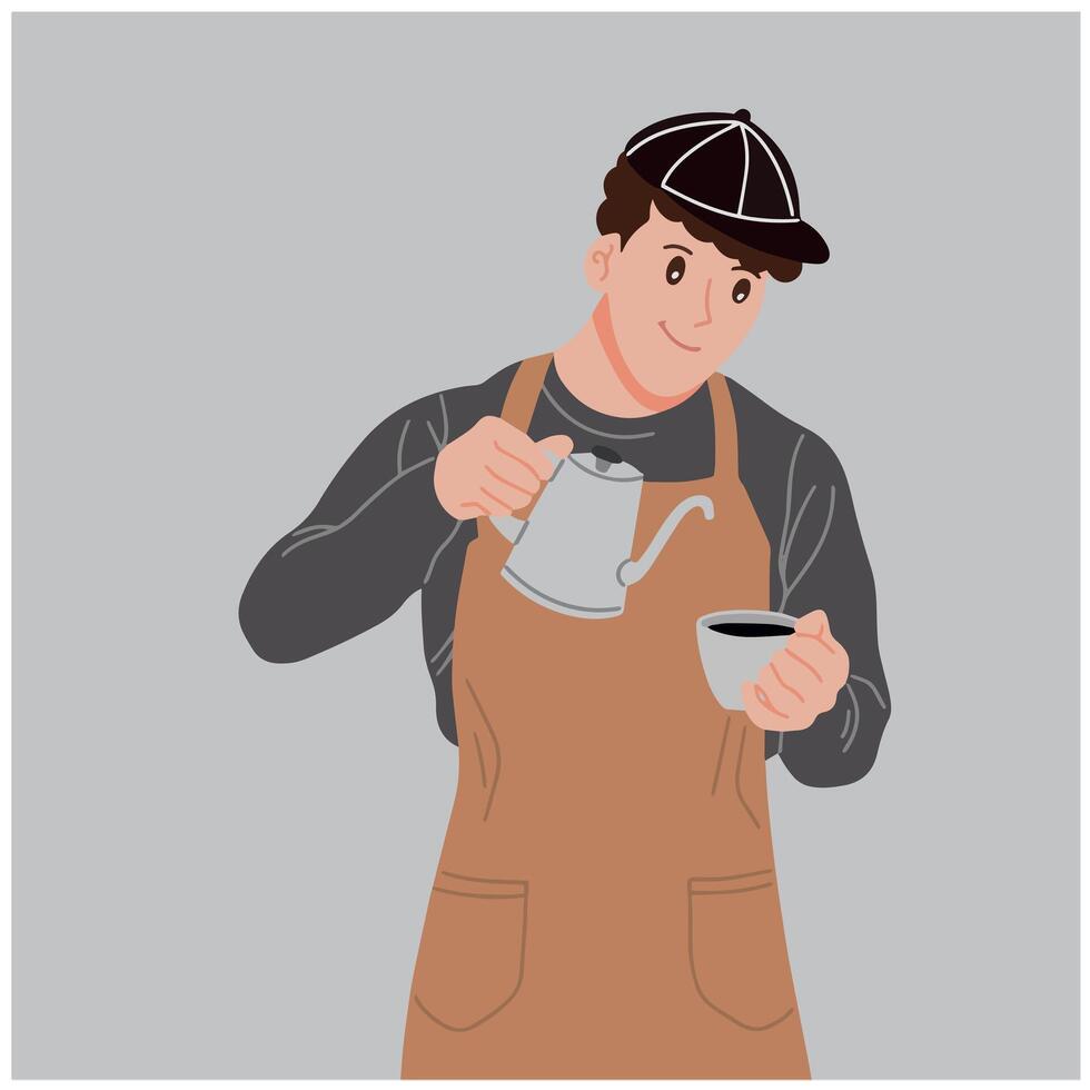 retrato joven hombre barista ilustración vector