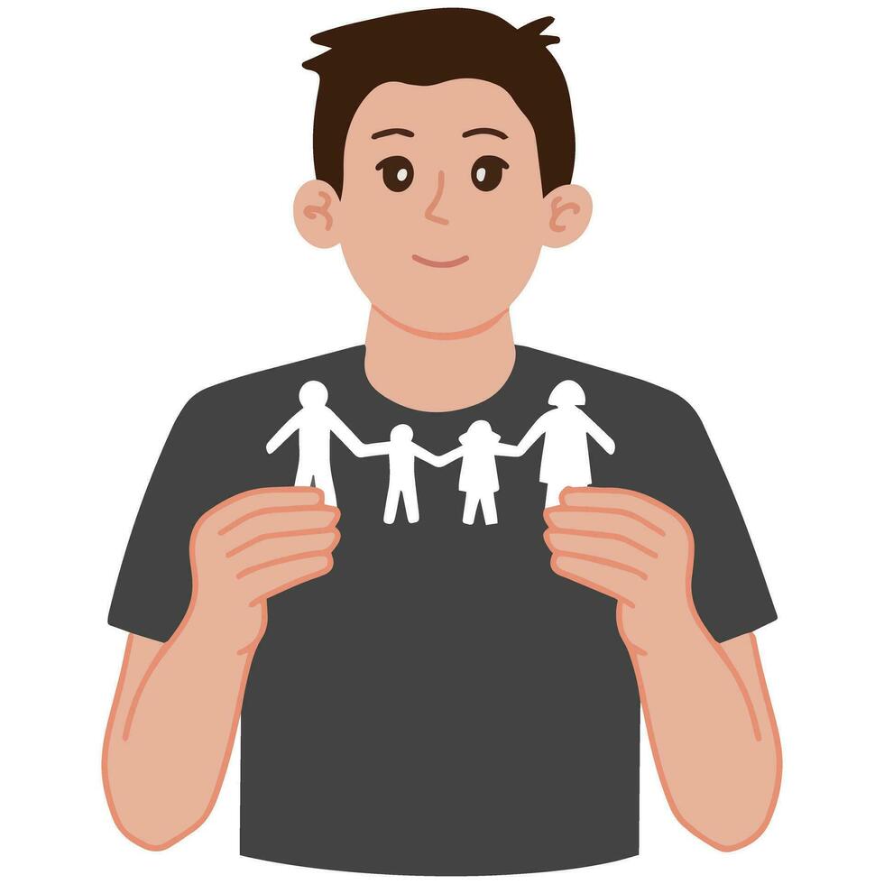 Portrait a man holding papercut silhouette family day love relationship illustration vector