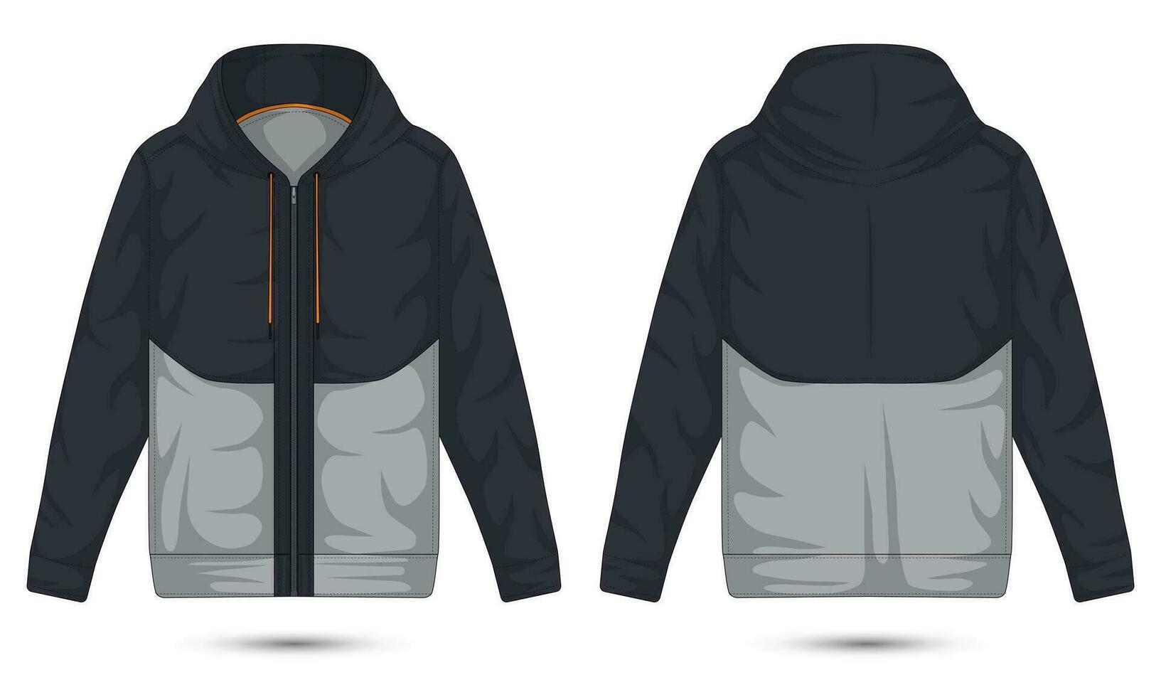 Zipper hoodie jacket mockup front and back view vector