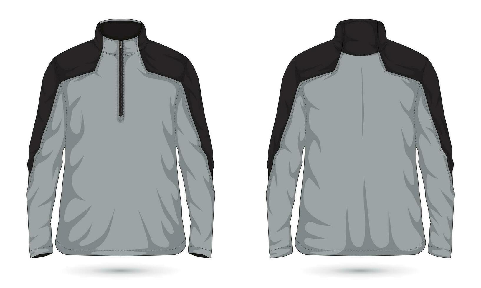 Quarter zip sweatshirt mockup front and back view. Vector illustration