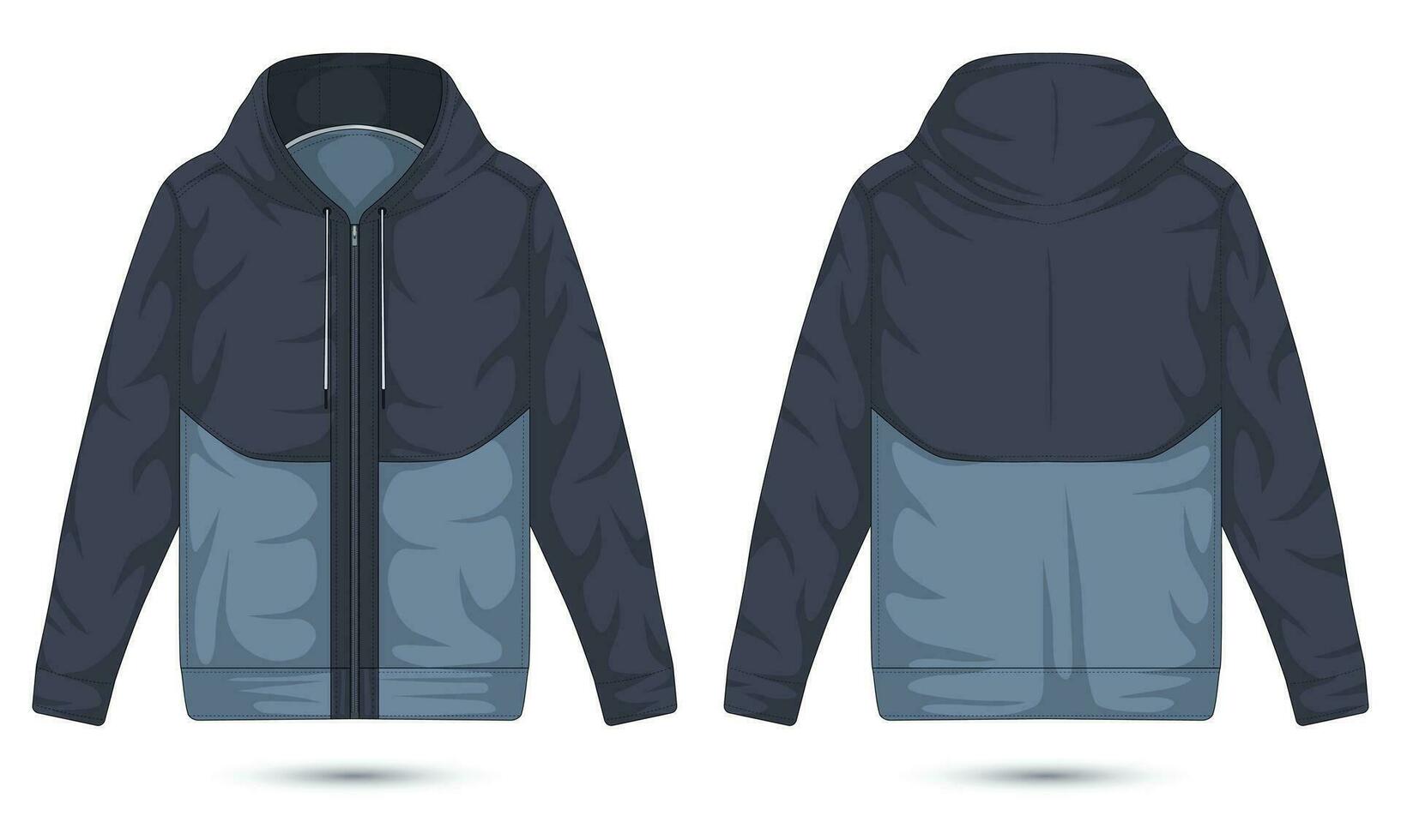 Casual zipper hoodie jacket template front and back view. Vector illustration