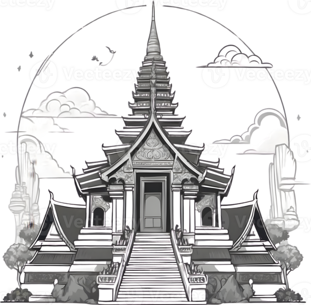 AI generated thai buddhist temple illustration, png, Wat Pho png