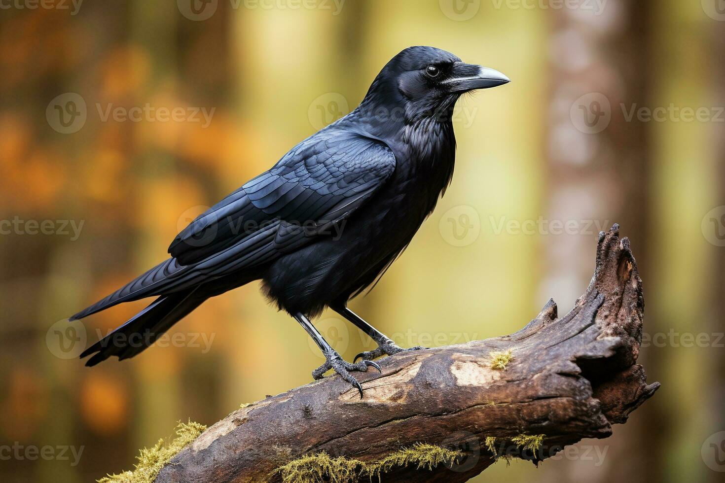 AI generated American crow on tree branch photo