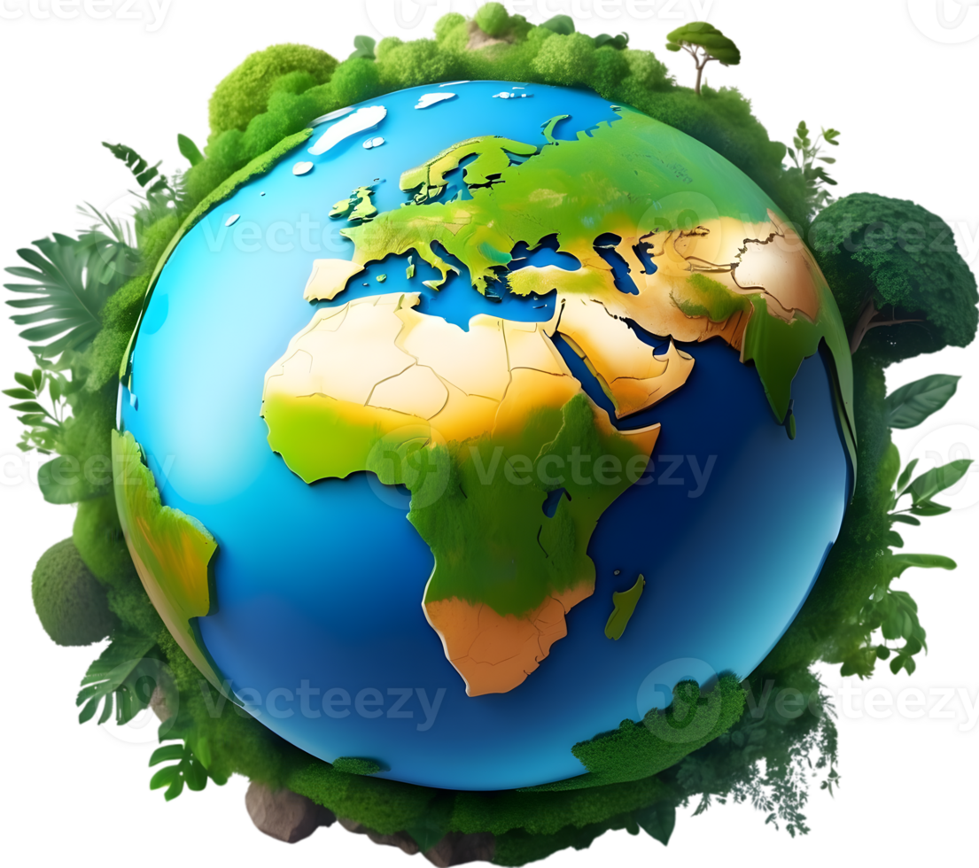 AI generated earth globe with trees and transparent background png