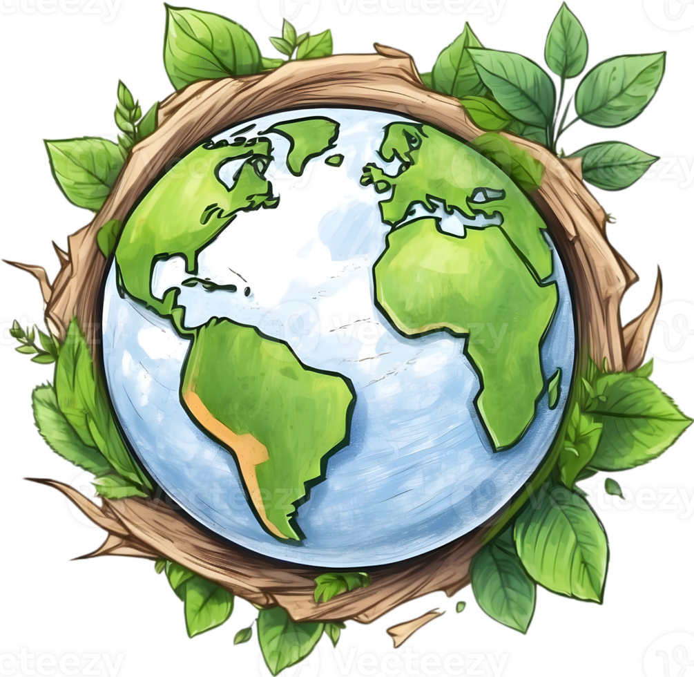 AI generated earth globe with trees and transparent background png