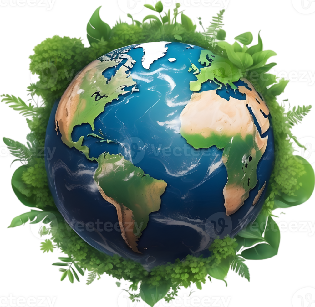 AI generated earth globe with trees and transparent background png