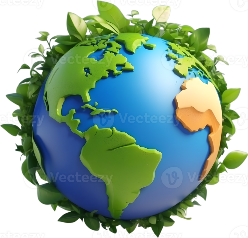 AI generated earth globe with trees and transparent background png