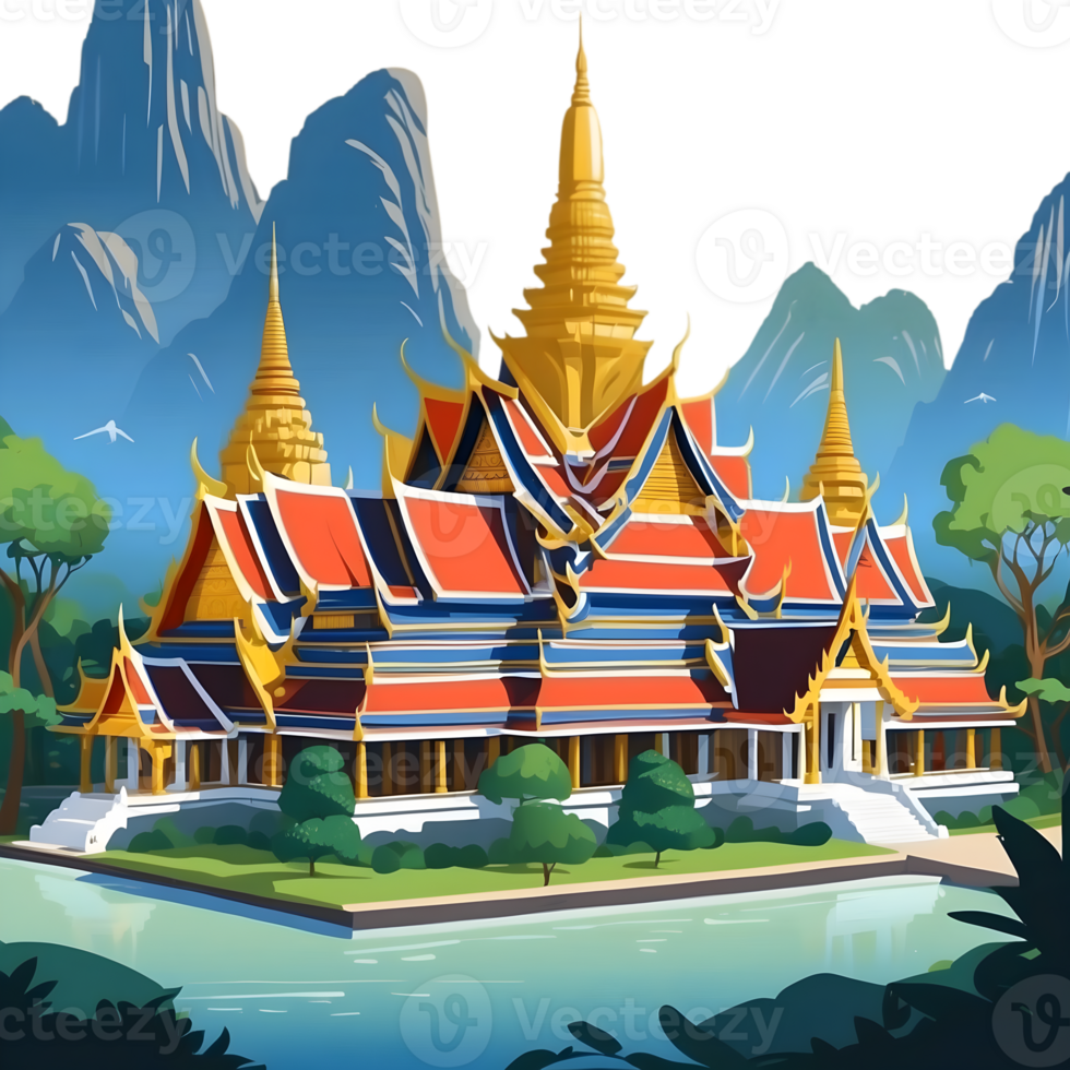 AI generated thai buddhist temple illustration, png, Wat Pho png