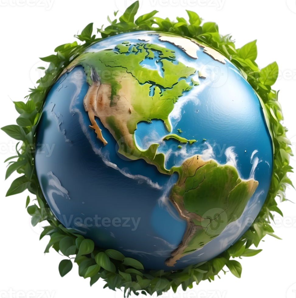 AI generated earth globe with trees and transparent background png