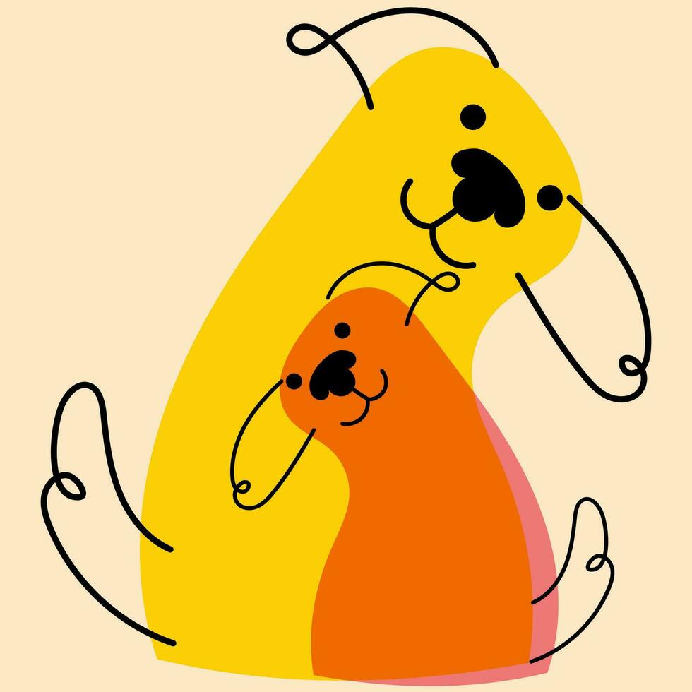 Rainbow dog family. Vector illustration in flat cartoon style