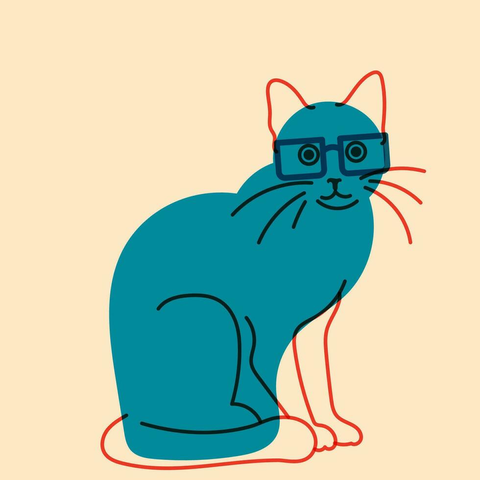 Cat in glasses. Vector illustration in a minimalist style