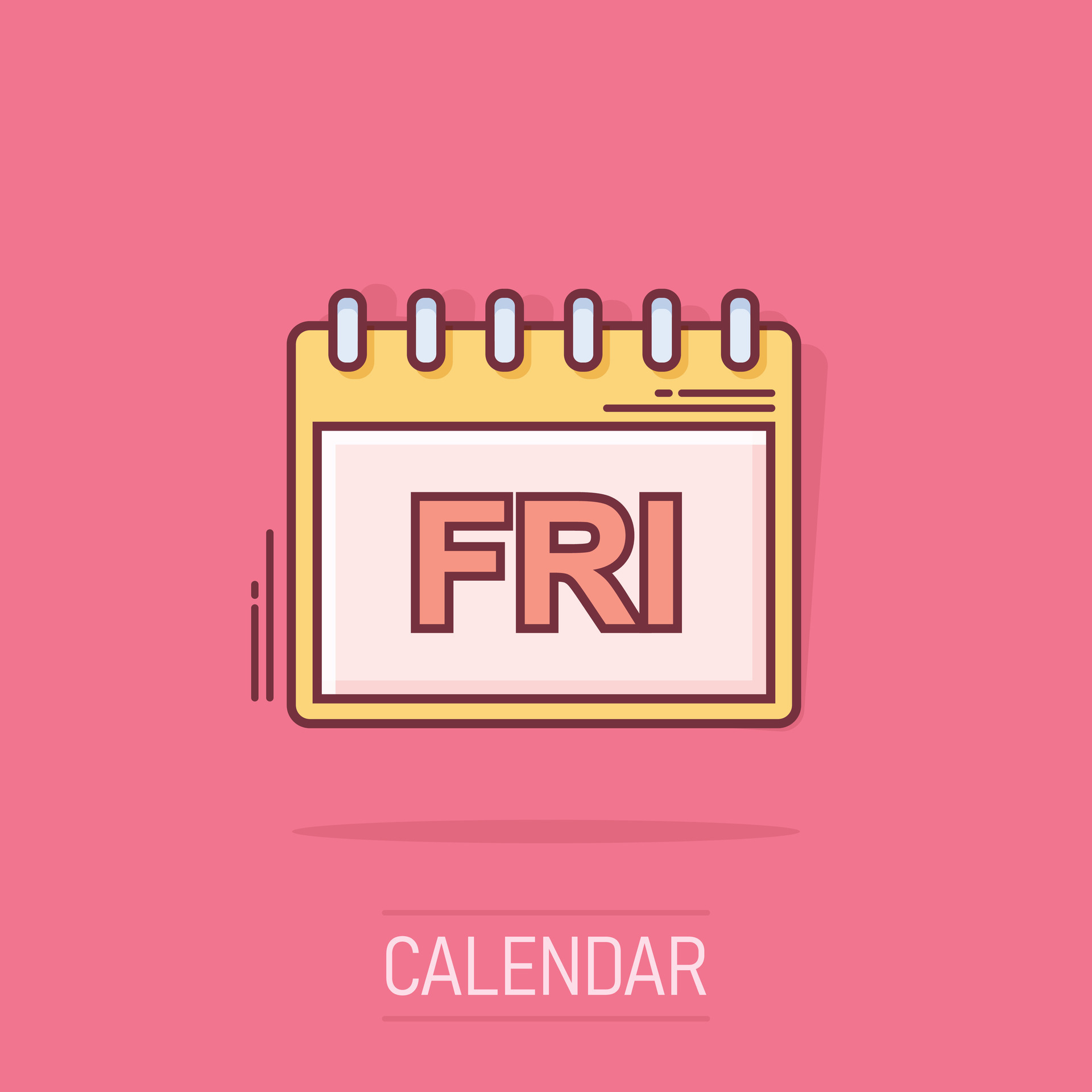 Vector cartoon friday calendar page icon in comic style. Calendar sign