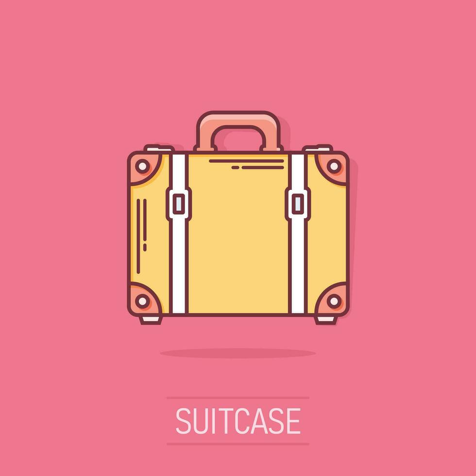 Vector cartoon suitcase icon in comic style. Case for tourism, journey, trip sign illustration pictogram. Suitcase business splash effect concept.