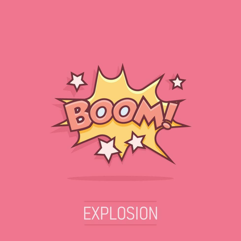 Vector cartoon boom comic sound effects icon in comic style. Sound bubble speech sign illustration pictogram. Boom business splash effect concept.