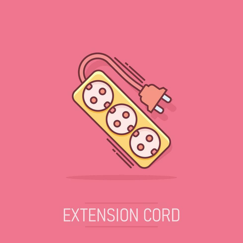 Vector cartoon extension cord sign icon in comic style. Electric power socket sign illustration pictogram. Power socket business splash effect concept.