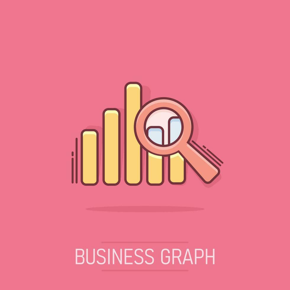 Vector cartoon business graph icon in comic style. Chart sign illustration pictogram. Diagram business splash effect concept.