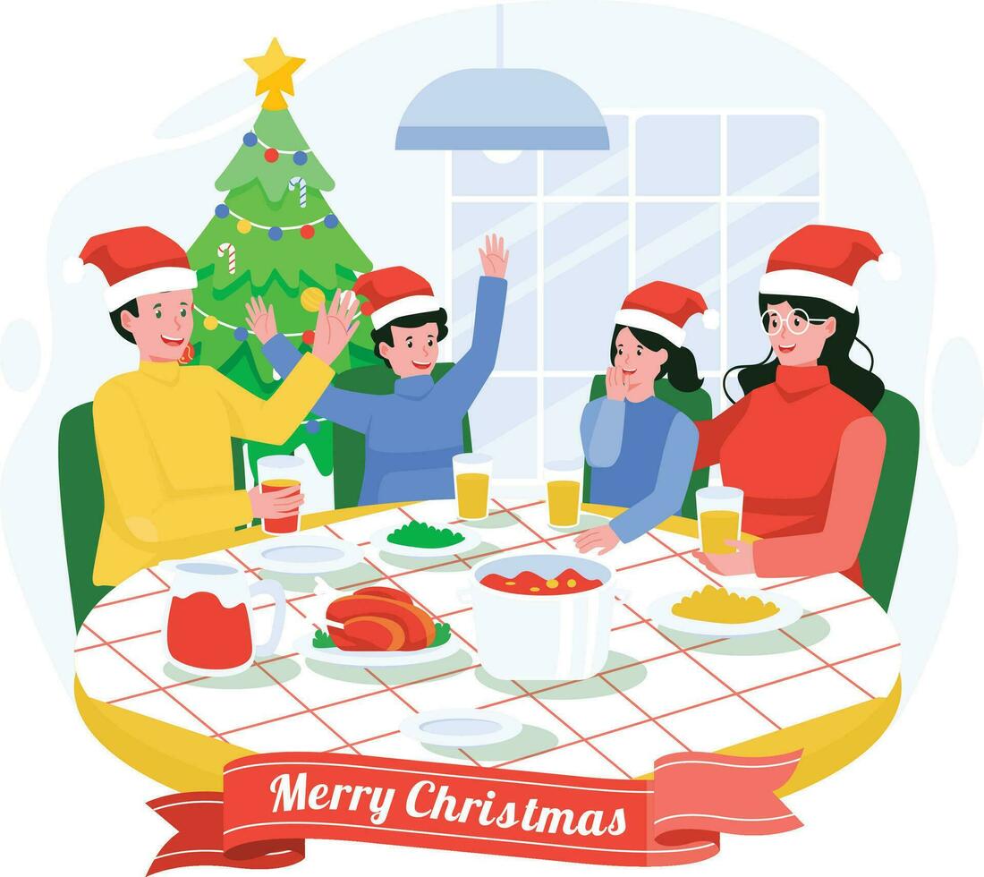 Navidad familia cena a hogar ilustración vector