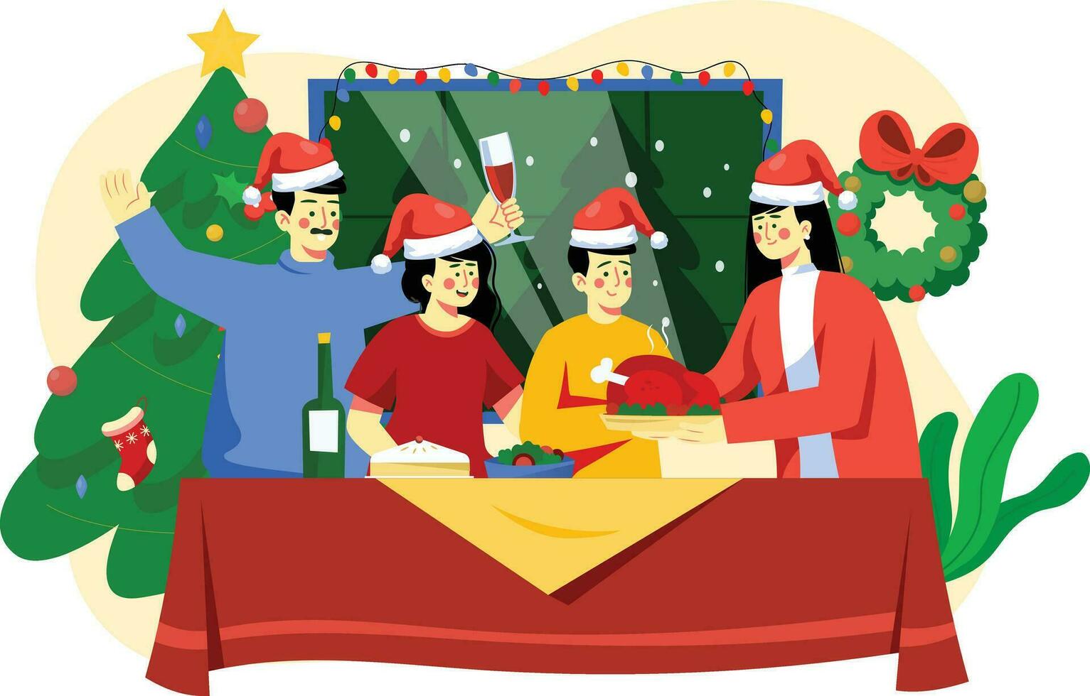 Family having Christmas dinner together Illustration vector