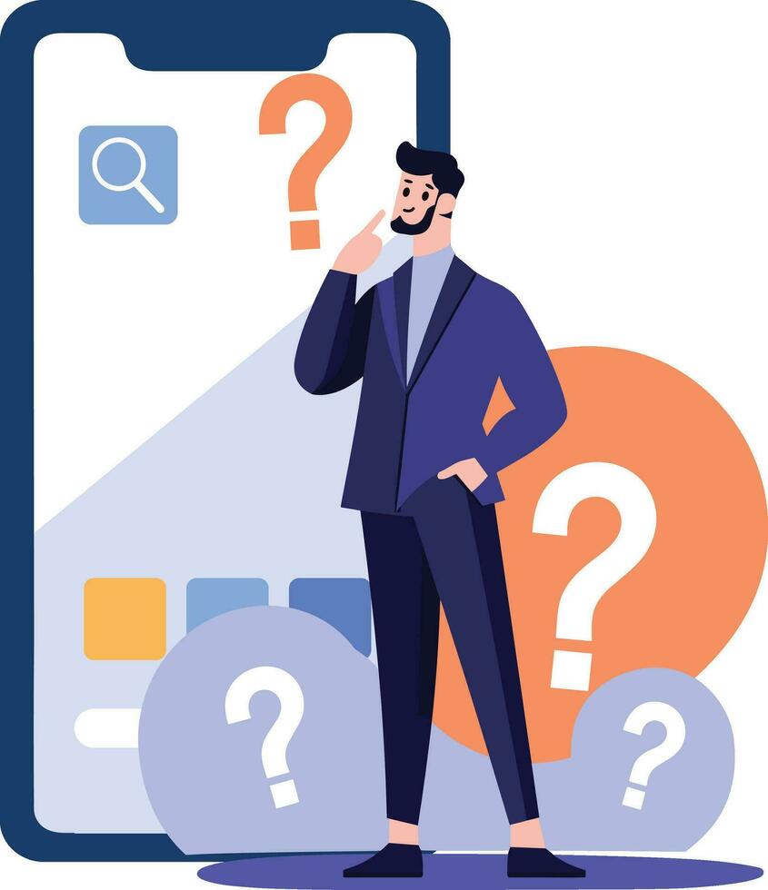 Hand Drawn Businessman with question mark in flat style vector