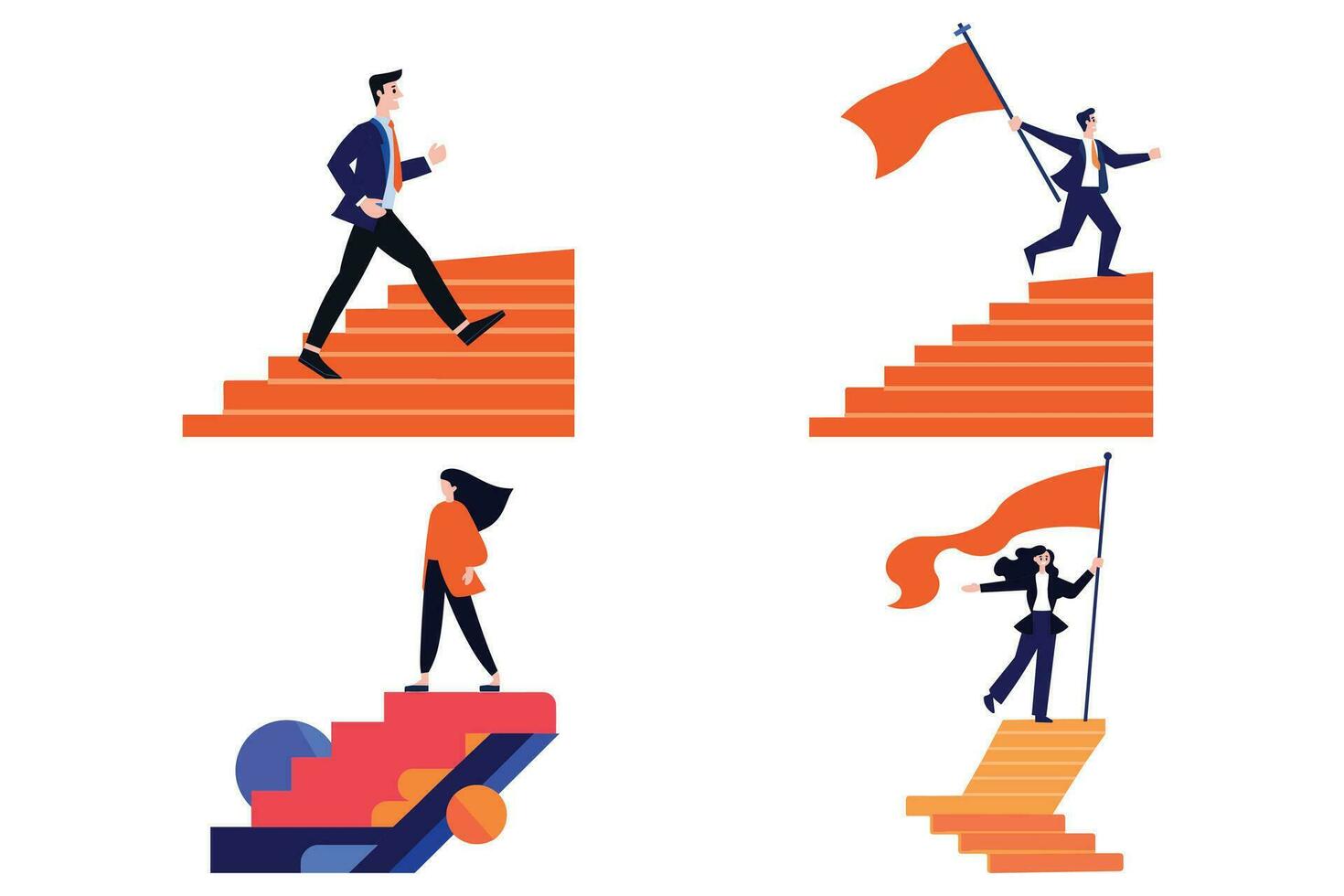 Hand Drawn Businessman walking up stairs in success concept in flat style vector