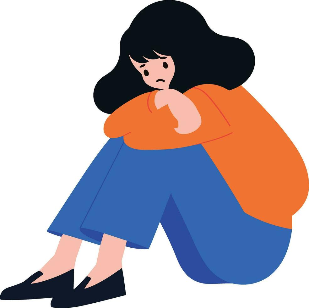 Hand Drawn teenage character is depressed in flat style vector