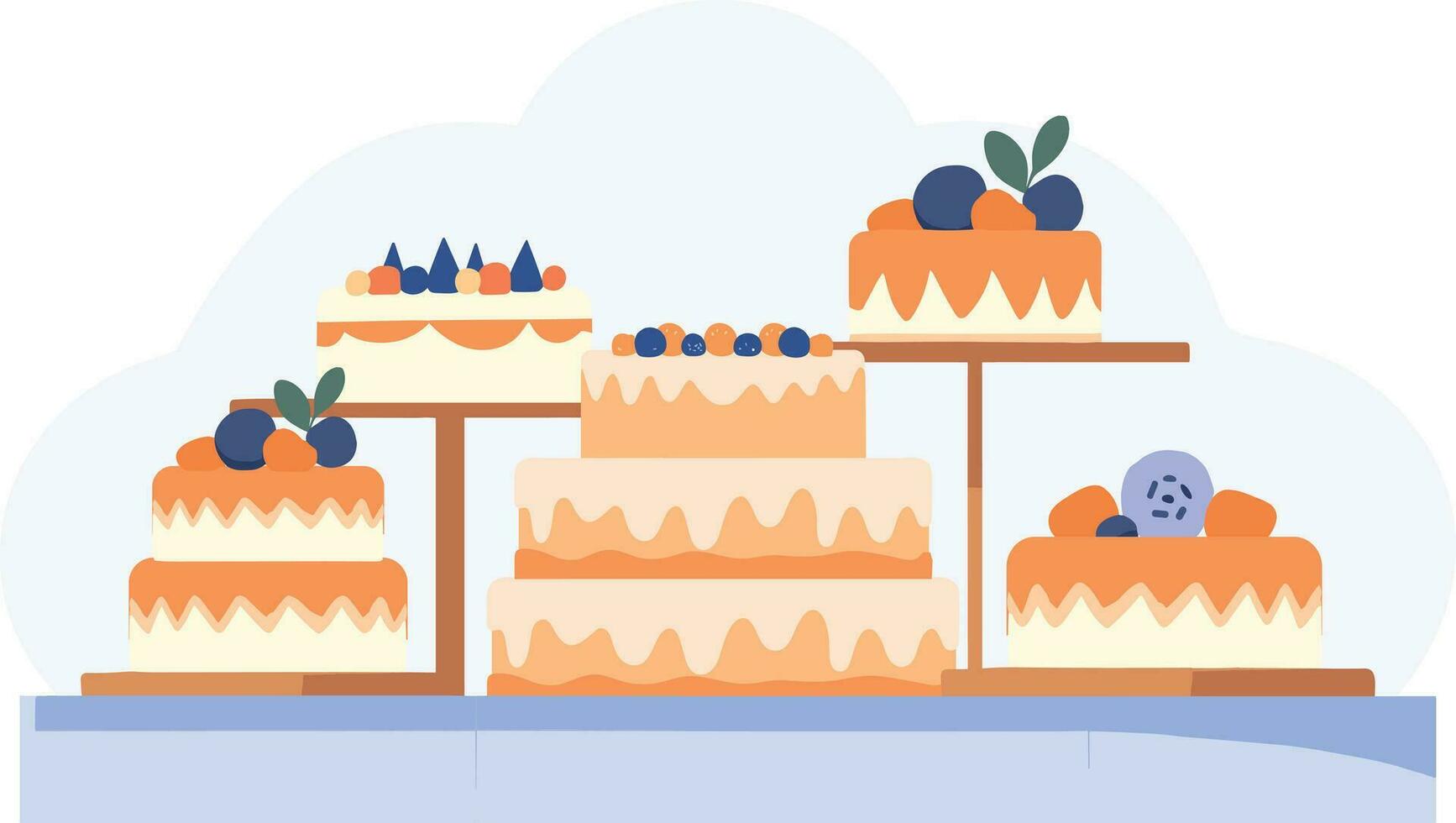mano dibujado panadería tienda frente lleno de pasteles en plano estilo vector