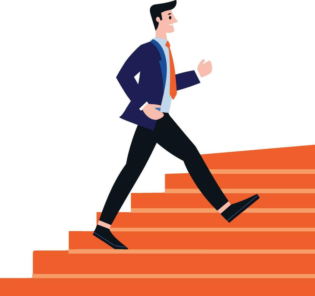 Hand Drawn Businessman walking up stairs in success concept in flat style vector