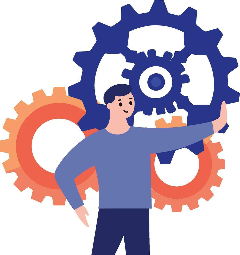 Hand Drawn Engineer or architect with cogs in construction concept in flat style vector