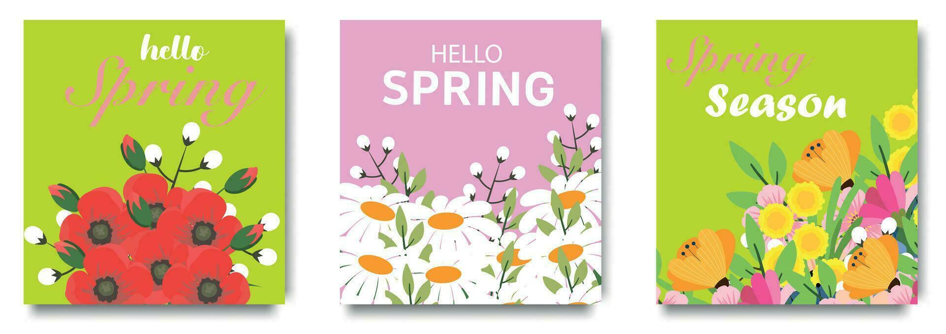 Hello Spring set of social media story design templates. Spring holiday poster set. Vector design of spring elements for greeting card, cover, social media post