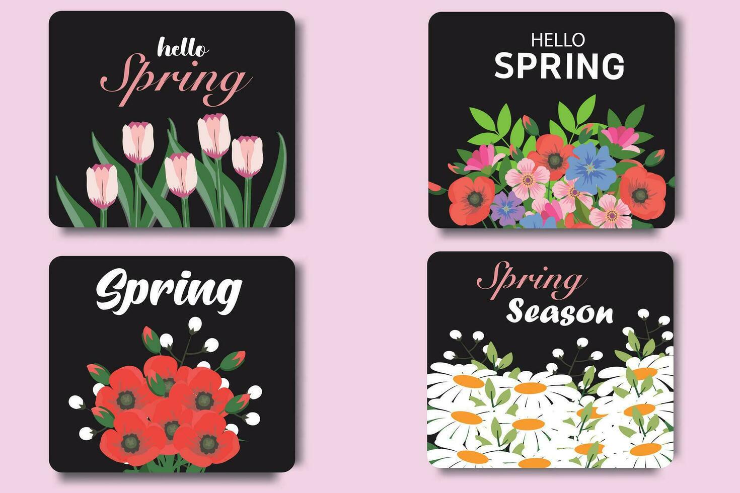 Set of cards for Spring season. Collection Spring card, sale, template, poster, postcard, label, banner design set. Spring season concept. Happy Womens day. vector