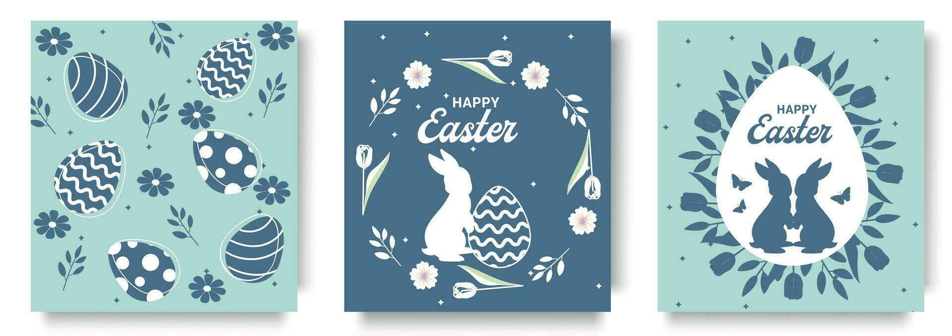 Happy Easter backgrounds, greeting cards, posters, holiday covers. Easter templates with typography and modern minimalist holiday style for web, social media, print. vector