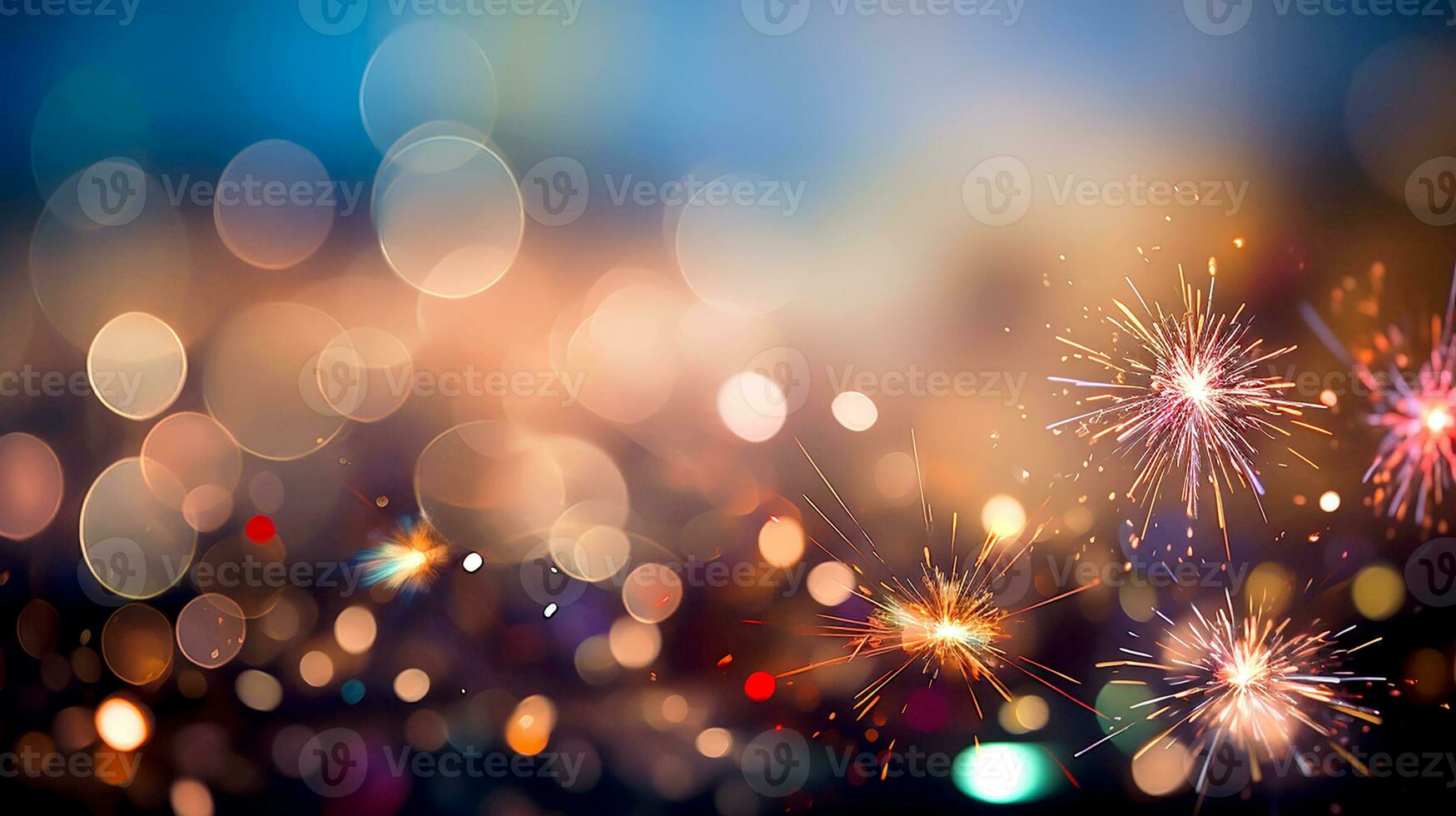 AI generated Colorful fireworks with bokeh lights. Background with copy space for celebration and anniversary concept. Generative AI photo