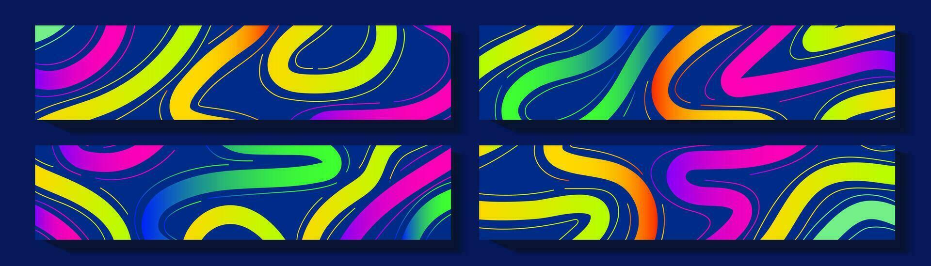 Banner abstract line color neon style set vector