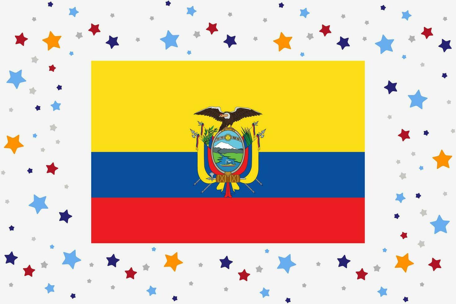 Ecuador bandera independencia día celebracion con estrellas vector