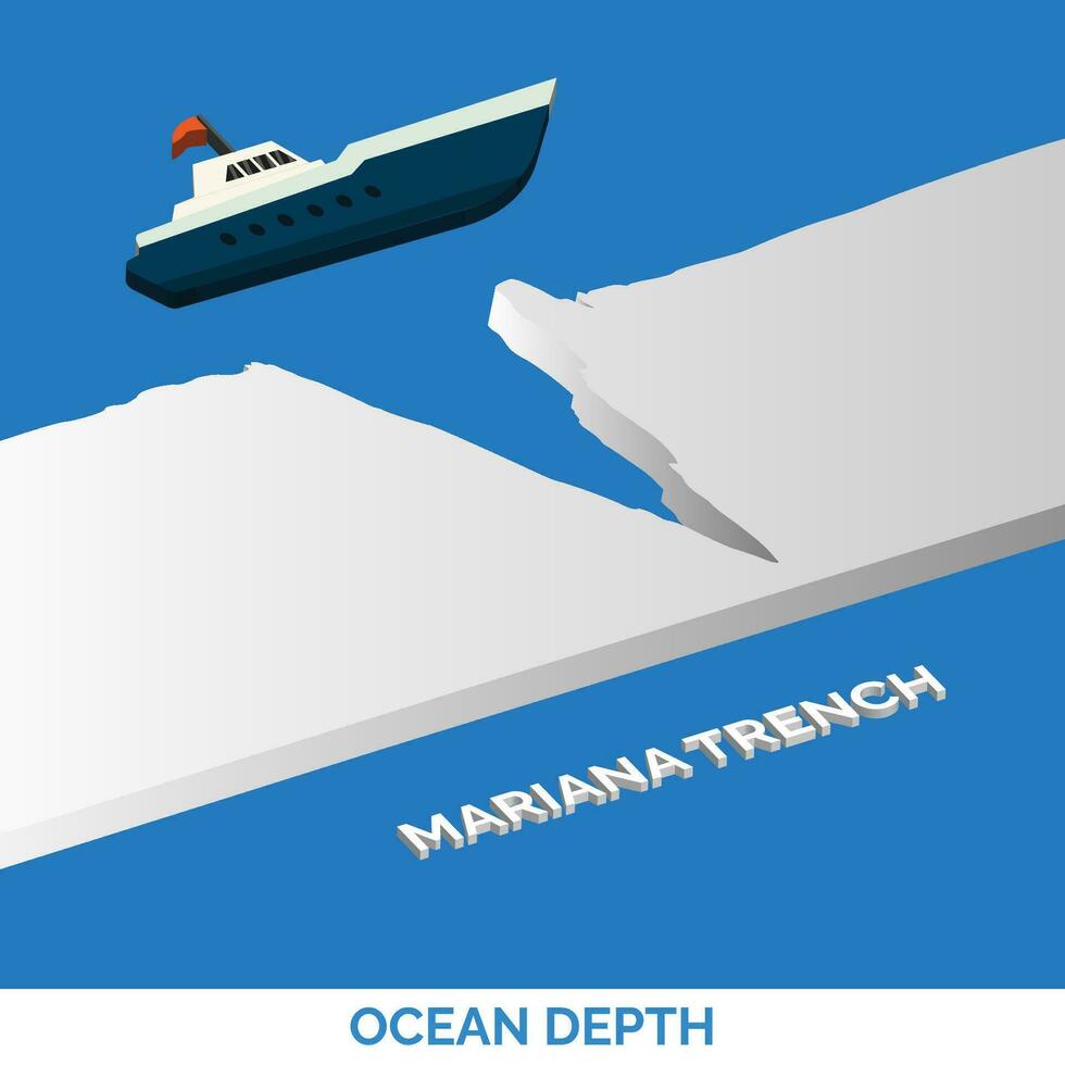 Isometric mariana trench sea illustration with boat ocean depth vector illustration