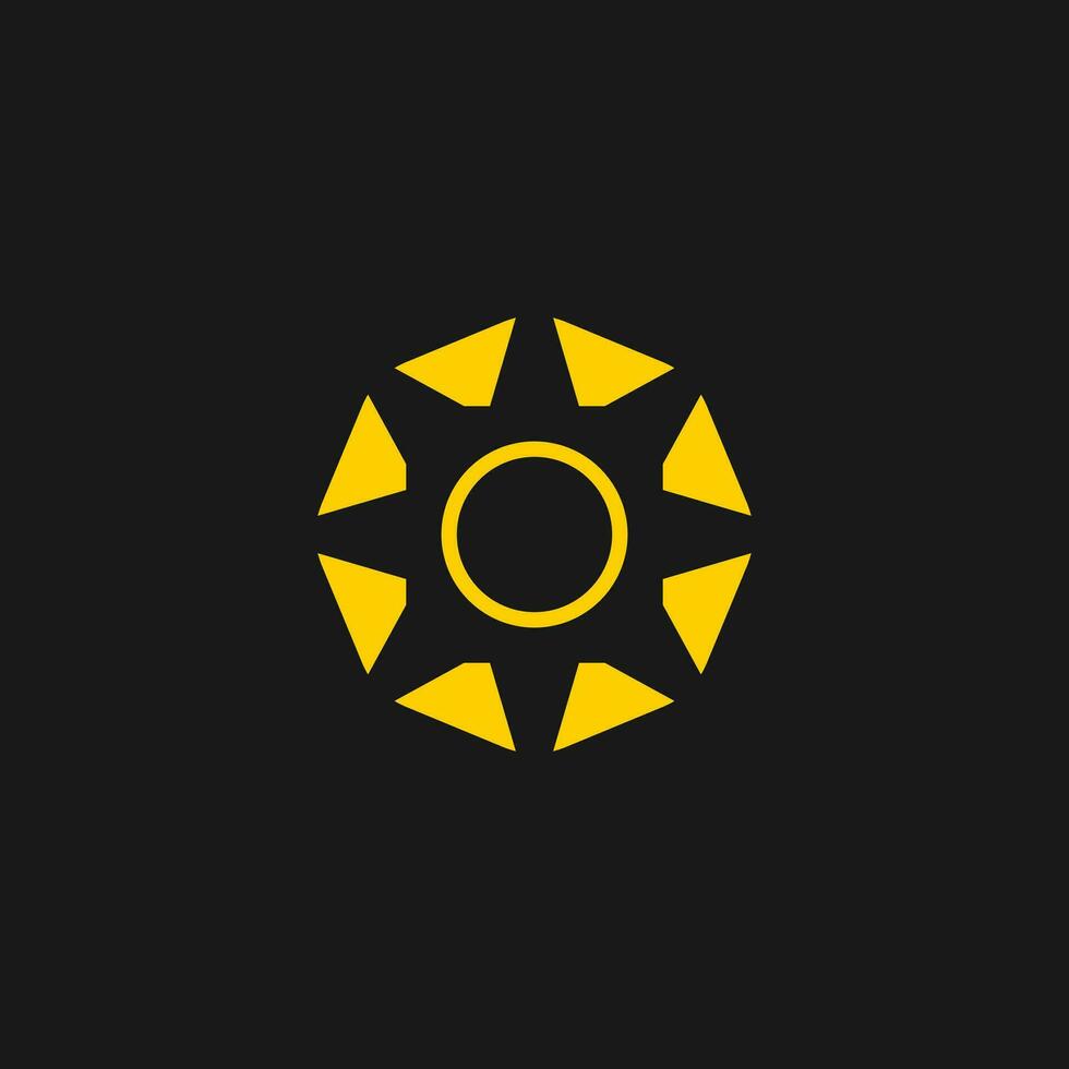 simple yellow sun solar logo icon isolated on black background vector