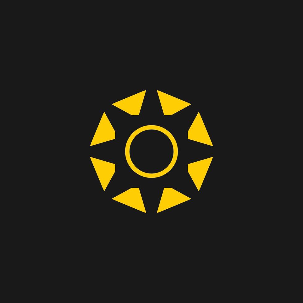 simple yellow sun solar logo icon isolated on black background vector